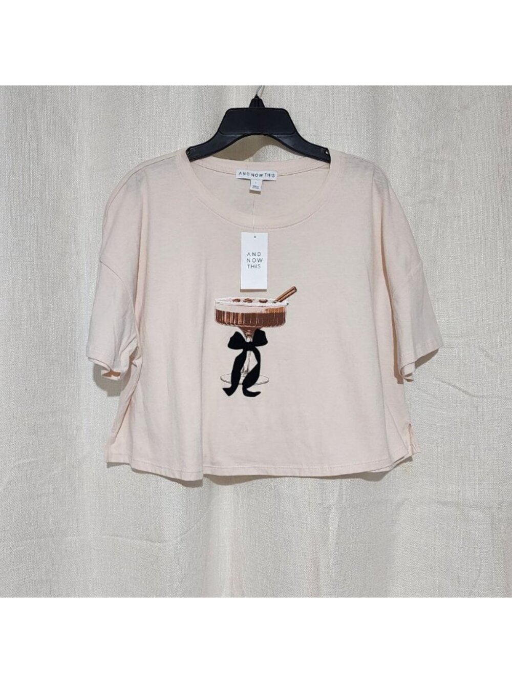 And Now This Women's Crop Top Short Sleeve Side Slit Expresso Martini Large NWT